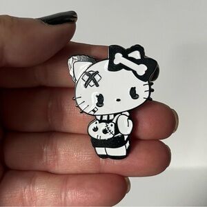 Hello Kitty Goth Dark Evil Enamel Pin Halloween With Black Mesh Gift Bag